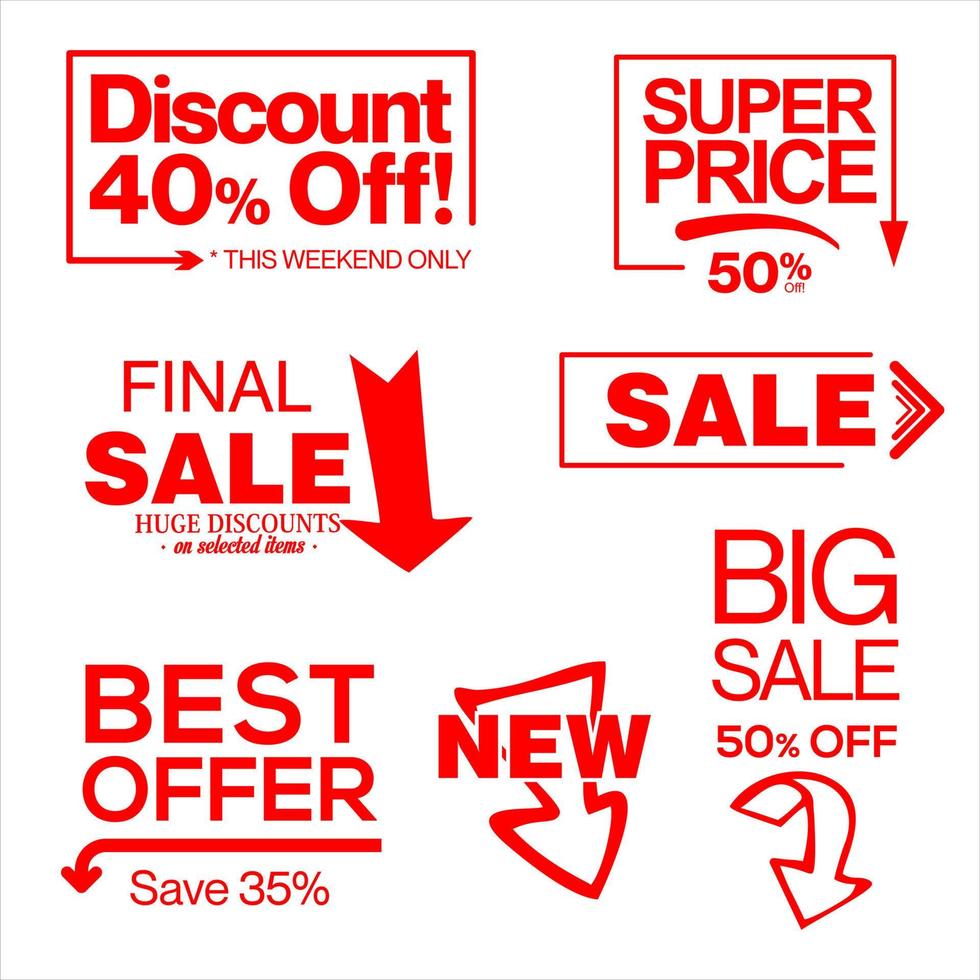 Modern sale stickers and tags red collection vector illustration