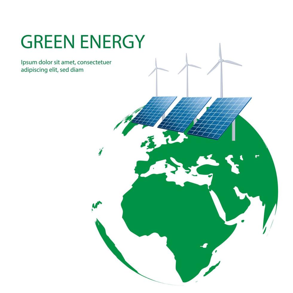 energía verde generada por turbinas eólicas y paneles solares vector