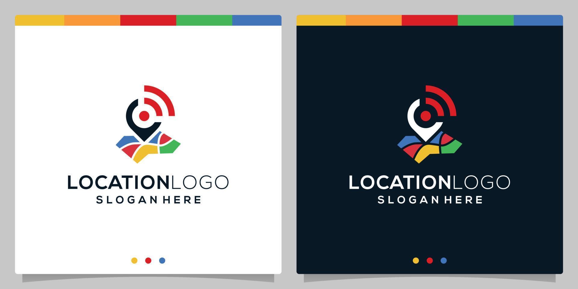 plantilla vectorial del icono del logotipo de ubicación y del icono del logotipo de señal a todo color. vector premium