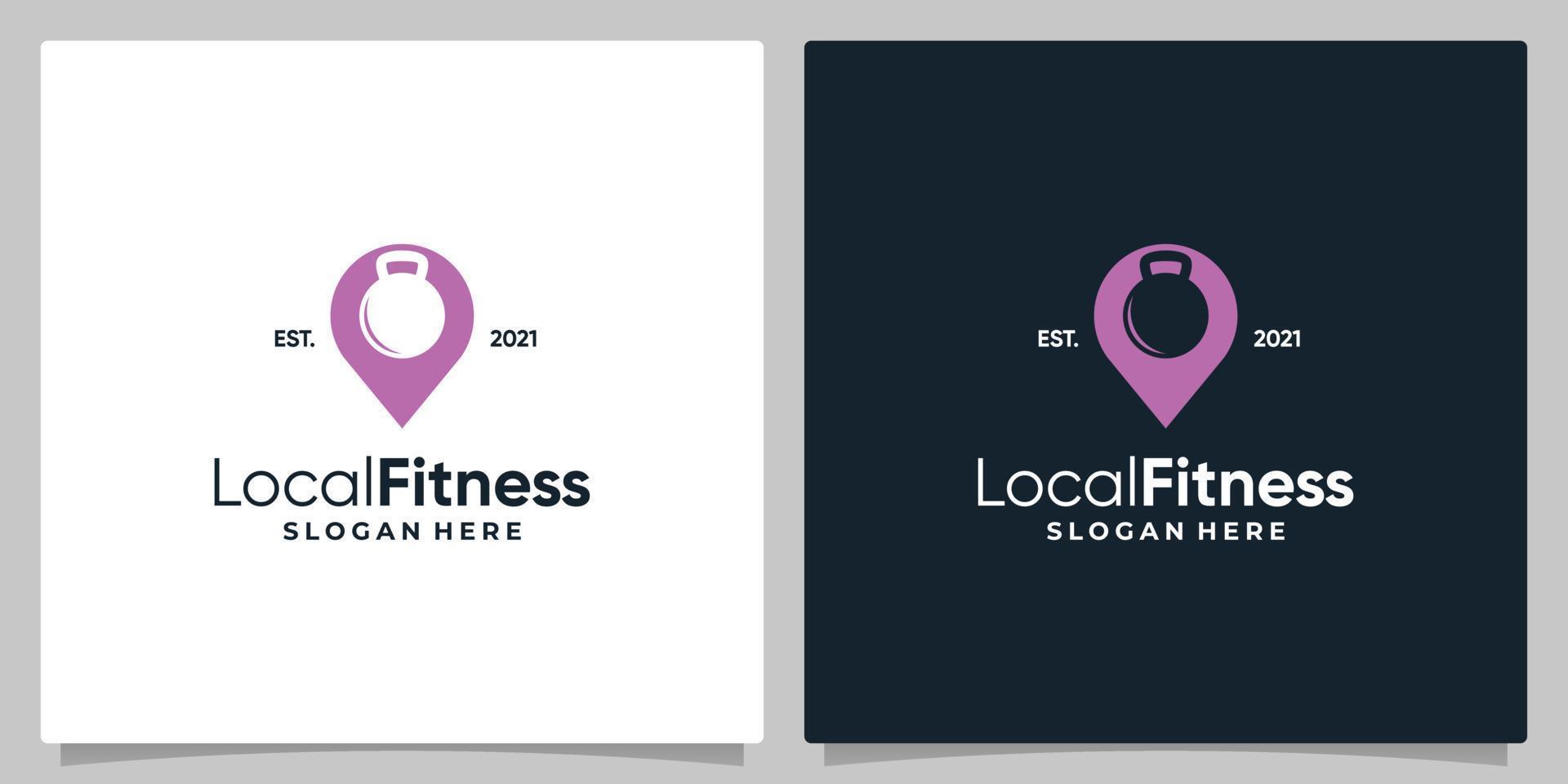 Map pin location symbol with barbell fitness and business card design. vector
