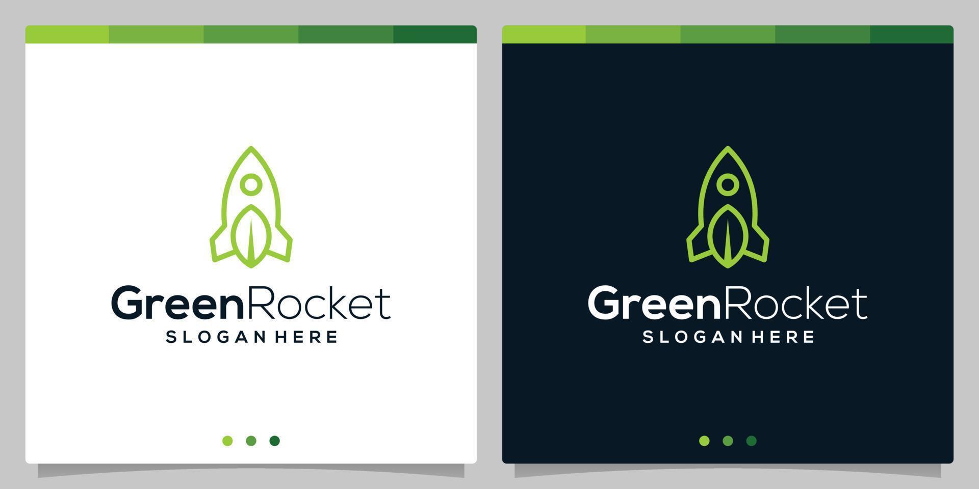 rocket logo icon vector template and leaf logo icon with flat lines