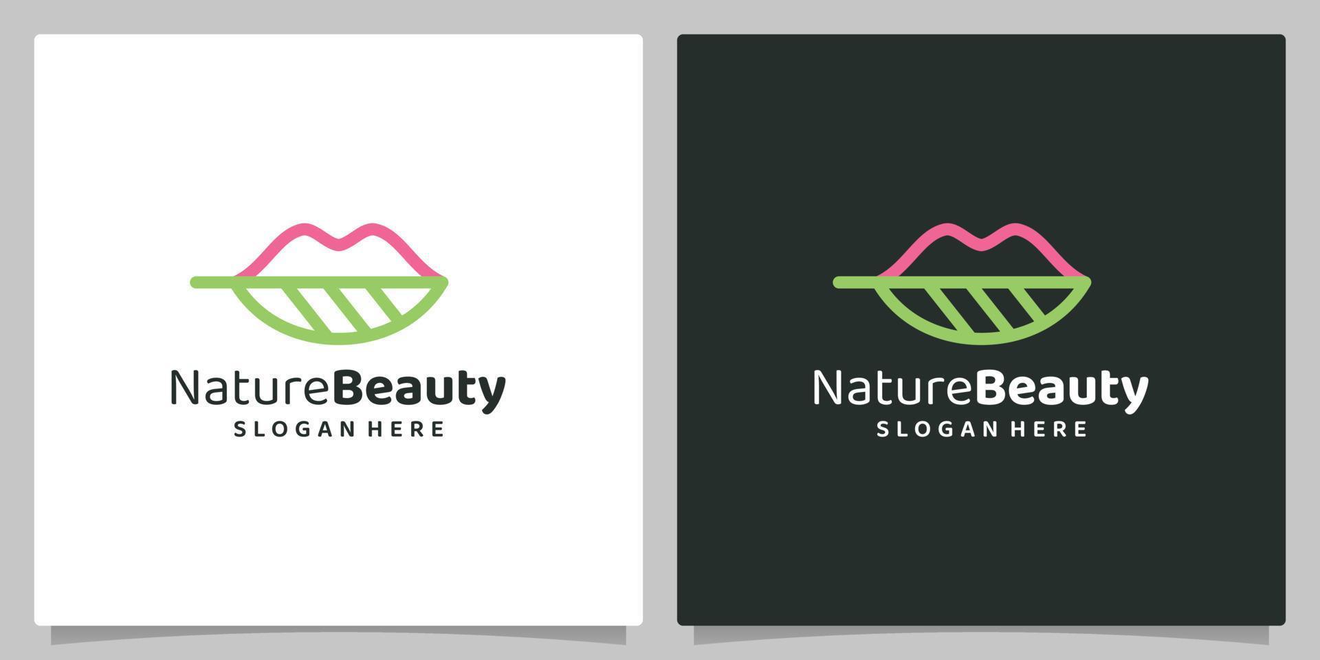 Women's lips logo inspiration and leaf with line models logo. Logo for beauty and fashion business. Premium vector