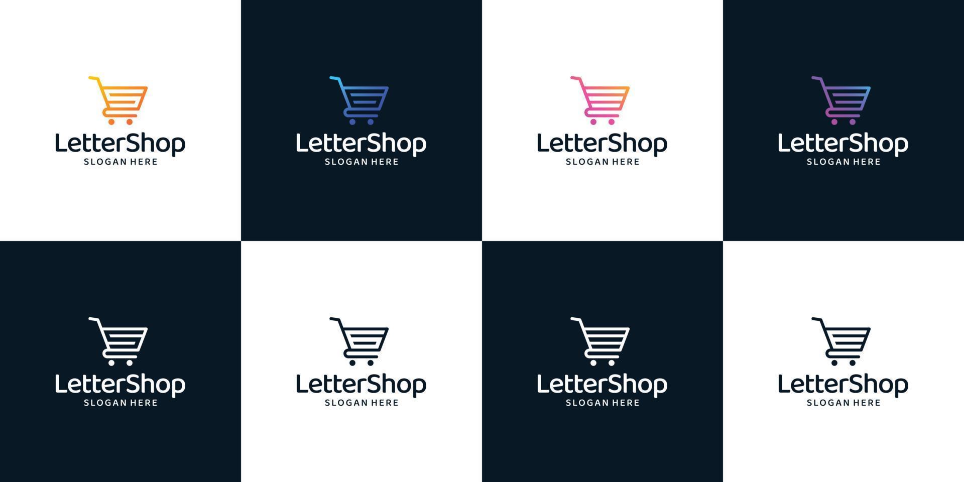 Collection logo initial letter S, G, and E concept with shopping cart design template. Premium vector