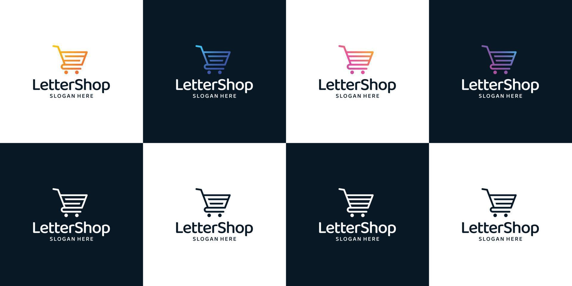 concepto de letra inicial s, g y e del logotipo de colección con plantilla de diseño de carrito de compras. vector premium