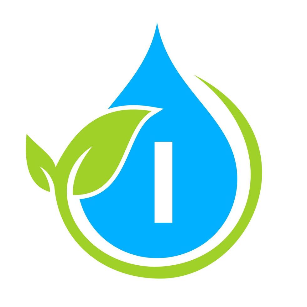 logotipo de hoja ecológica y gota de agua en plantilla de letra i vector