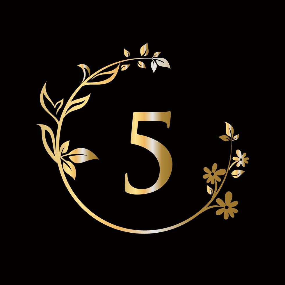 Letter 5 Beauty flower logo decorative, flower, beauty, spa vector template