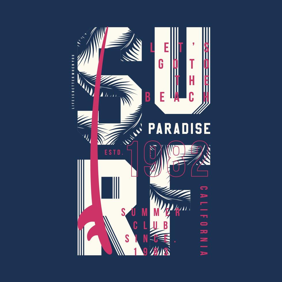 california surf paradise graphic typography vector print