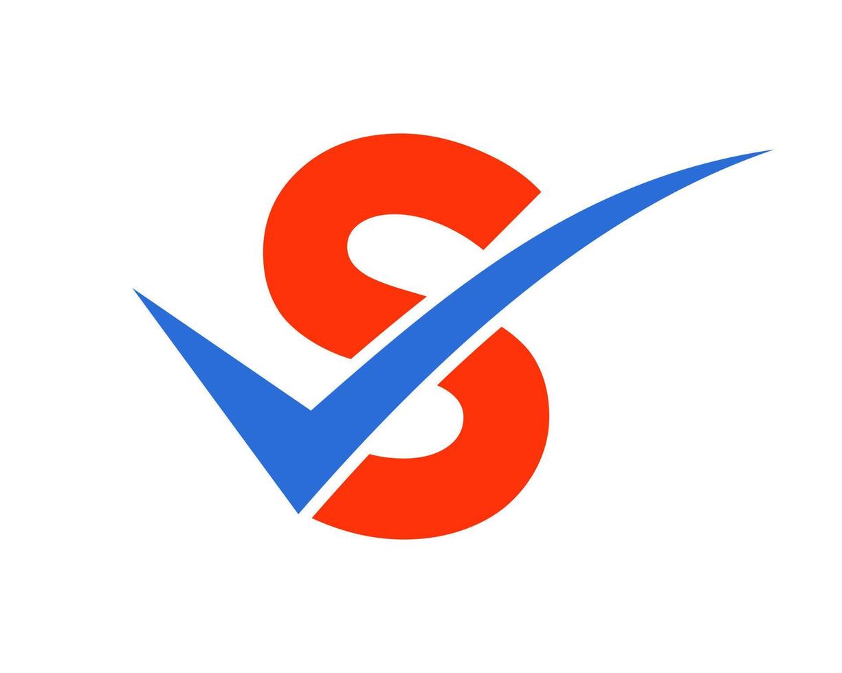 logotipo de la marca de verificación de la letra s, signo positivo, icono de marca tik vector