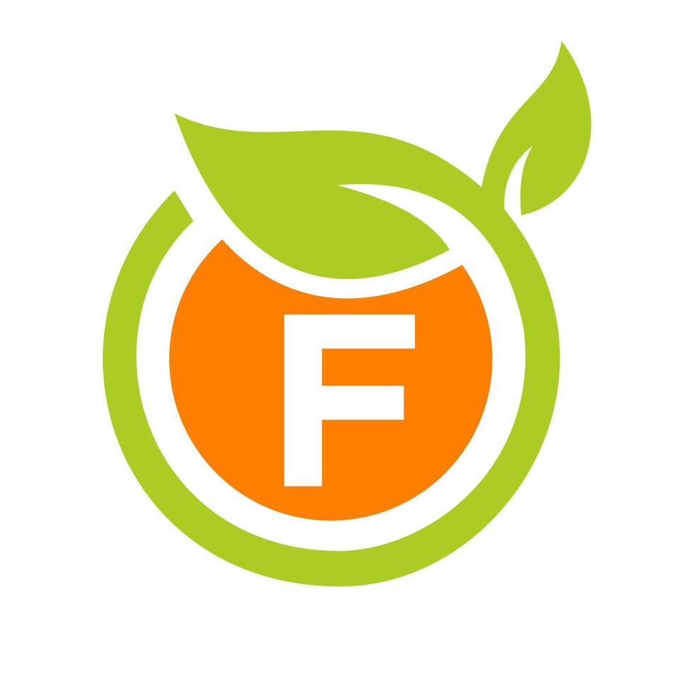 vector de letra f de diseño de logotipo ecológico. plantilla de diseño de icono de logotipo de hoja ecológica