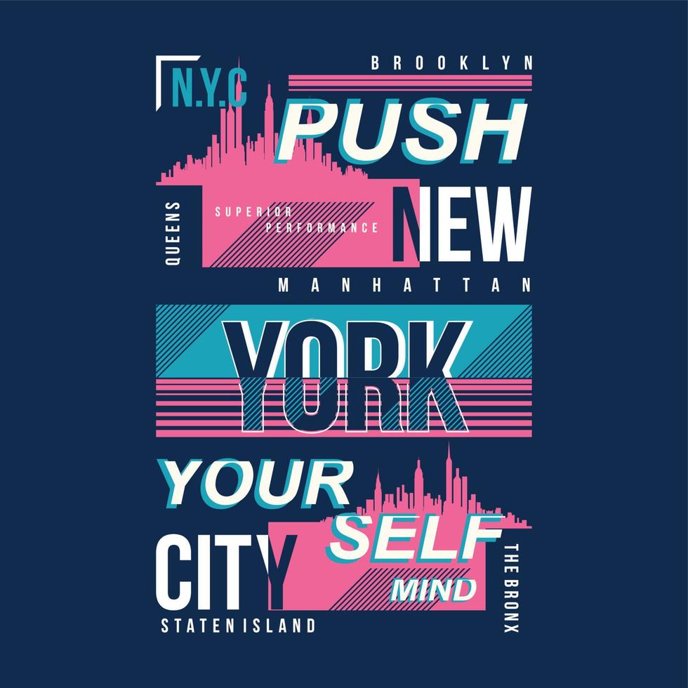 push yourself, new york city text frame graphic typography vector print