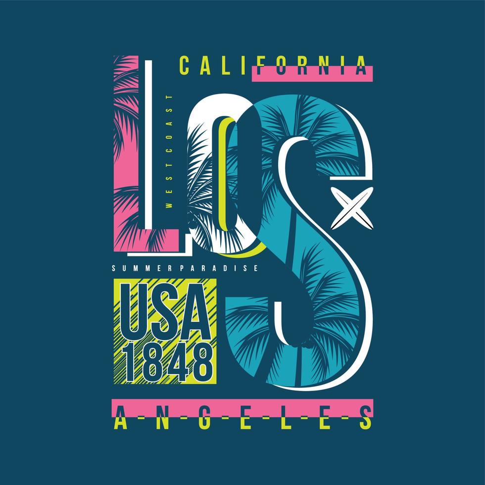 los angeles california graphic on beach theme typography vector print