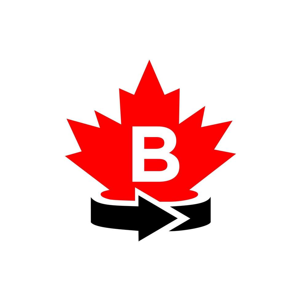 Letter B Canadian Maple Logo Design Template. Red Maple Canadian Logotype vector