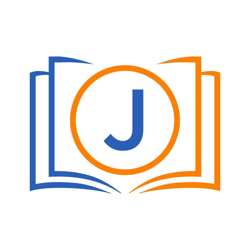 logotipo de educación en la plantilla de la letra j. plantilla de concepto de signo educativo inicial vector