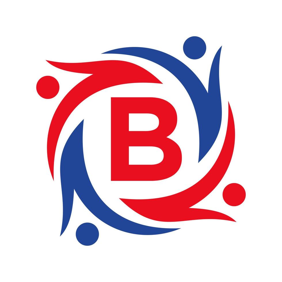 logotipo de caridad estadounidense en el signo de la letra b. unir trabajo en equipo fundación icono organización cuidado logo vector