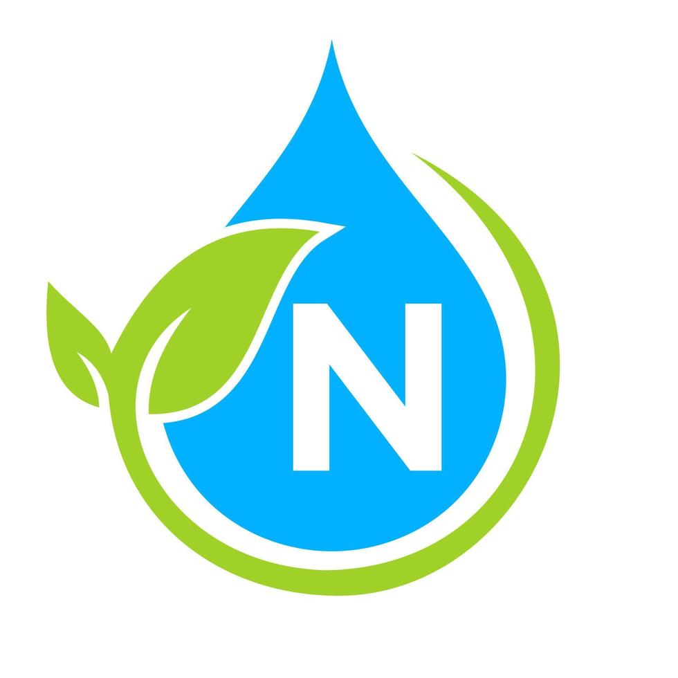 Eco Leaf and Water Drop Logo on Letter N Template vector