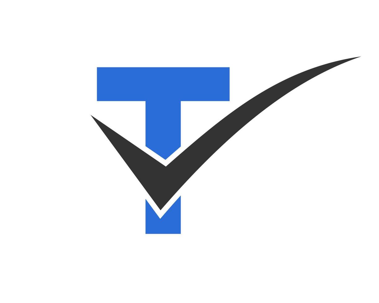 Letter T Check Mark Logo, Positive Sign, Tik Mark Icon vector