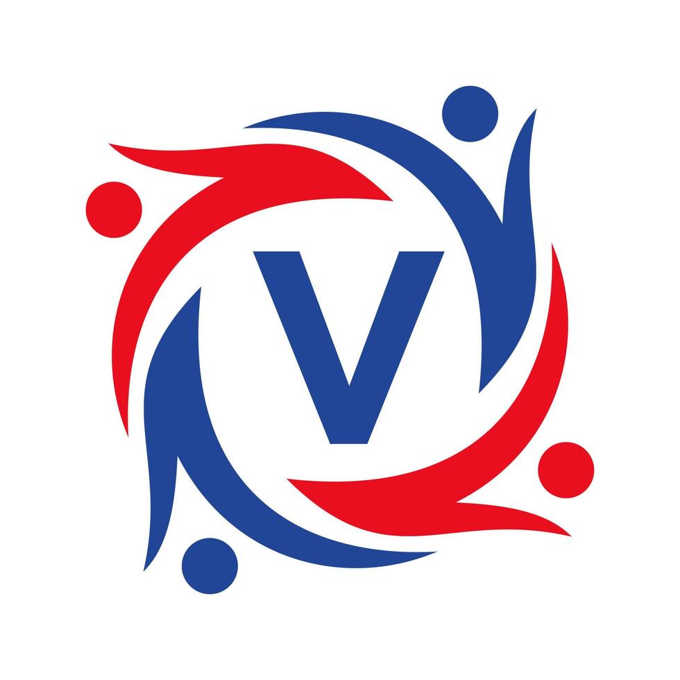 logotipo de caridad estadounidense en el signo de la letra v. unir trabajo en equipo fundación icono organización cuidado logo vector