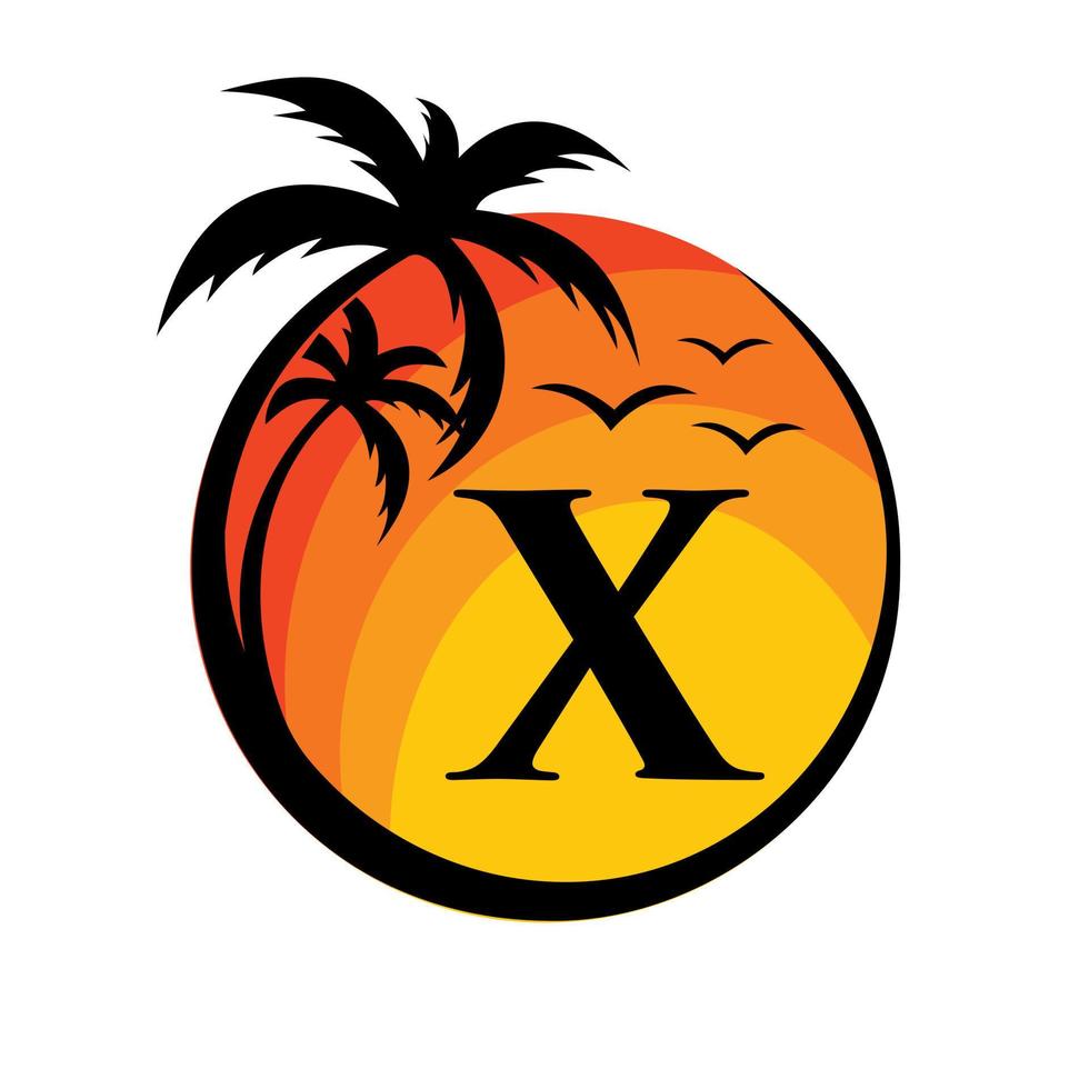 logotipo de la playa en el signo vectorial de la letra x. vacaciones de verano en el logotipo de la playa tropical vector