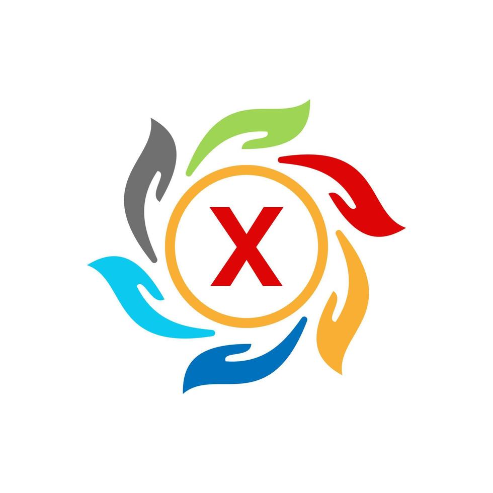 letra x logotipo de caridad cuidado de manos y logotipo de fundación, símbolo de unidad vector