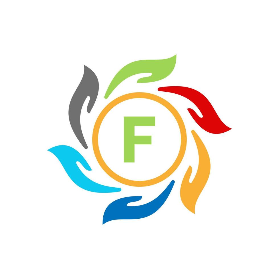 Letter F Charity Logo Hand Care and Foundation Logotype, Unity Symbol vector