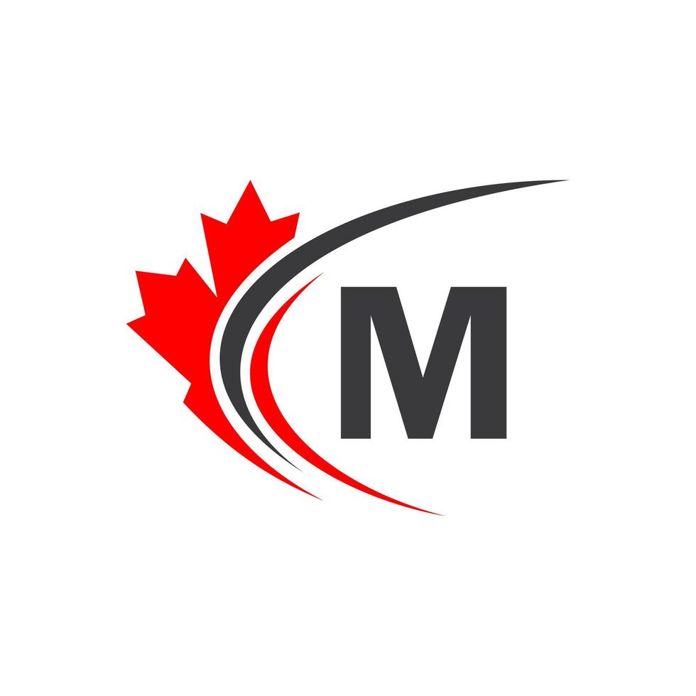 Maple Leaf On Letter M Logo Design Template. Canadian Business Logo, Company And Sign On Red Maple Leaf vector