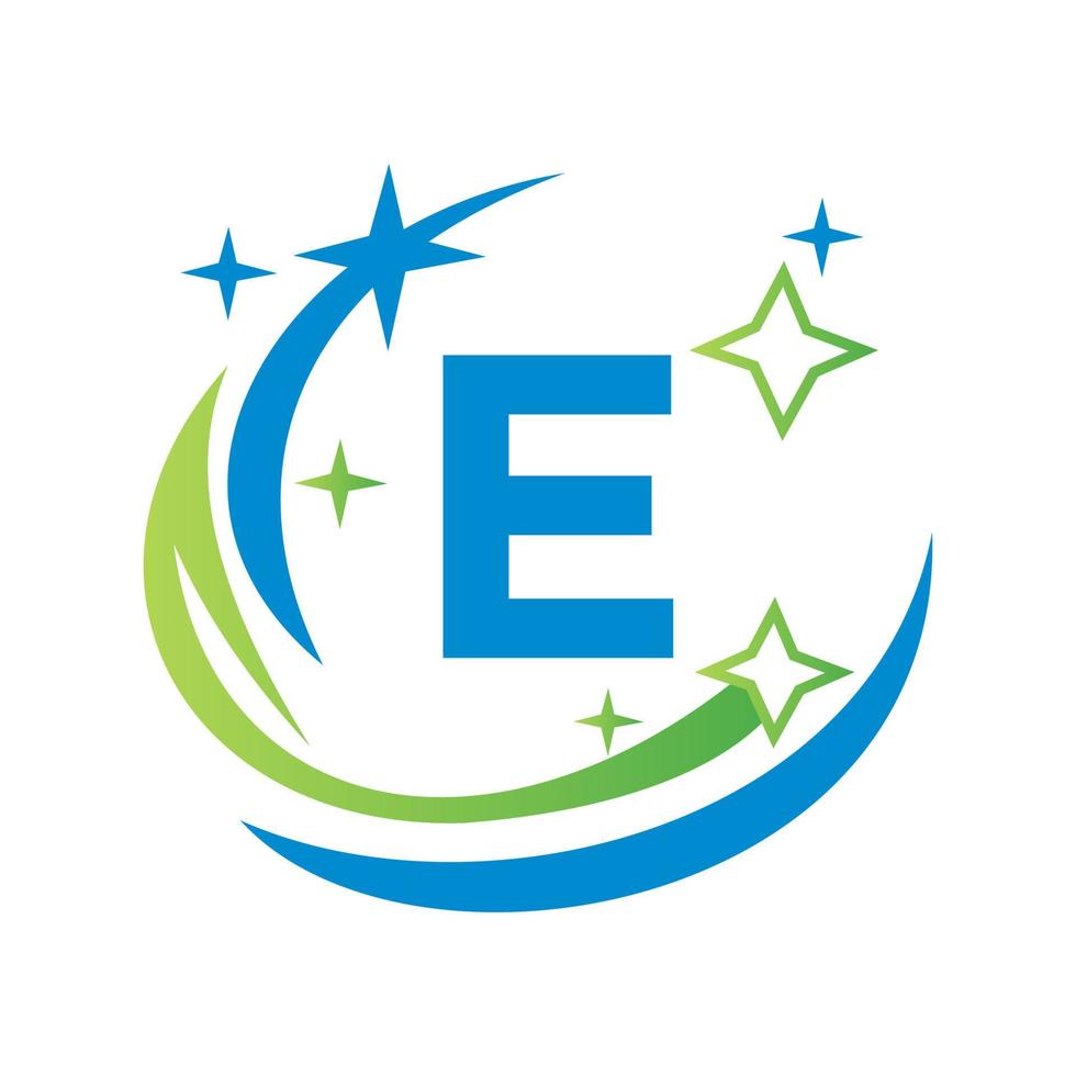 House Cleaning Logo On Letter E With Water Spa Concept Broom Maid Logotype vector