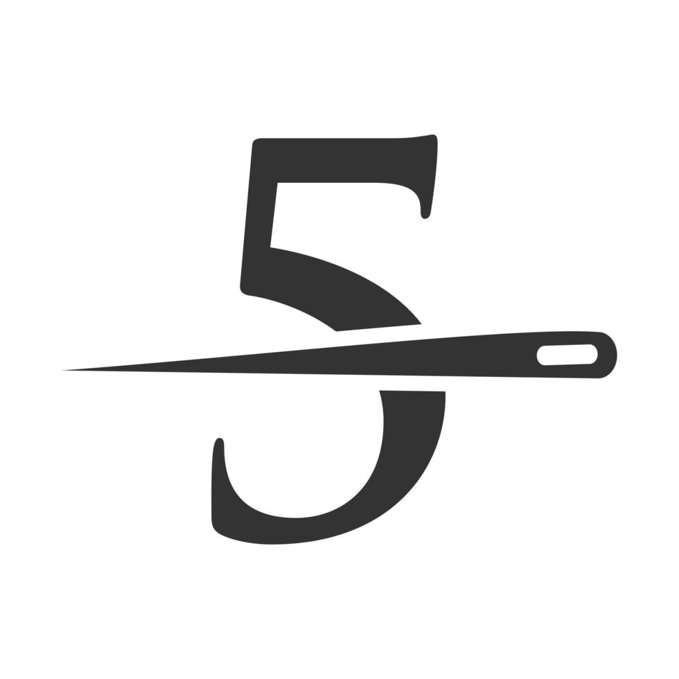 Initial Letter 5 Tailor Logo, Needle and Thread Combination for Embroider, Textile, Fashion, Cloth, Fabric Template vector