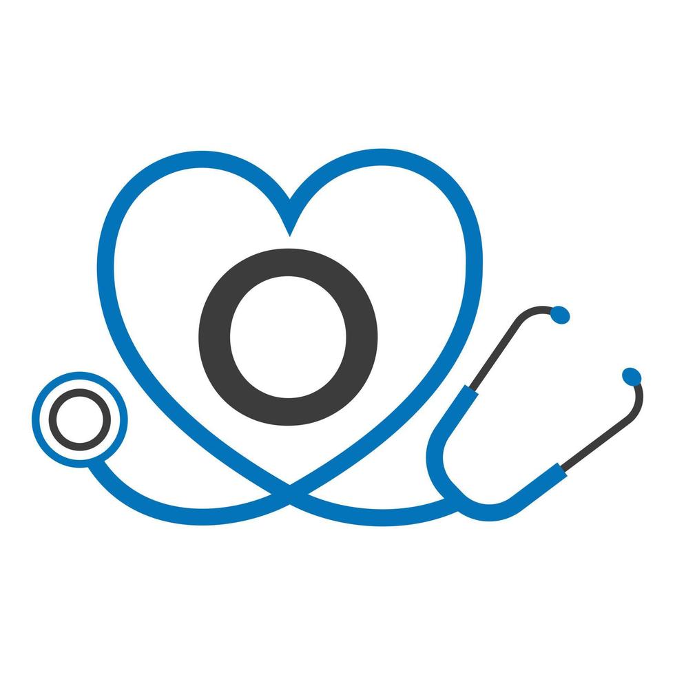 logotipo médico en la plantilla de letra o. logotipo de médicos con vector de signo de estetoscopio