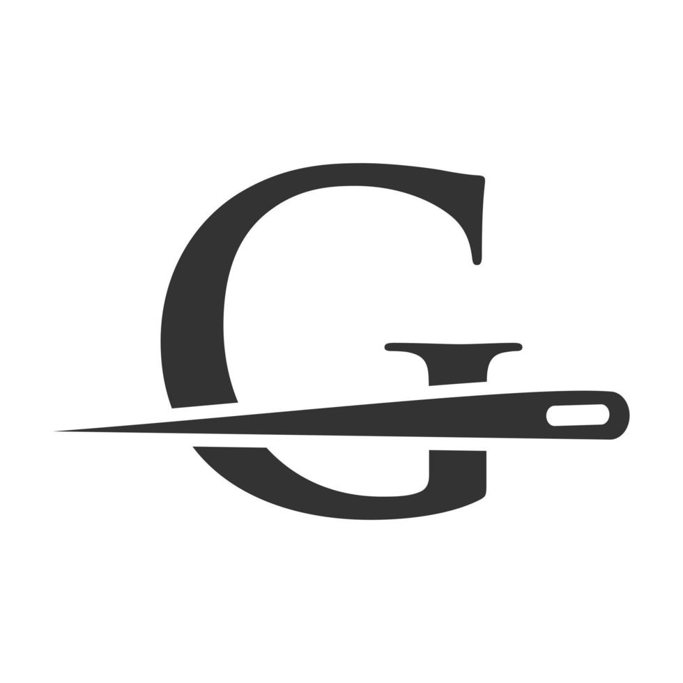 logotipo inicial de la letra g sastre, combinación de aguja e hilo para bordar, textil, moda, tela, plantilla de tela vector