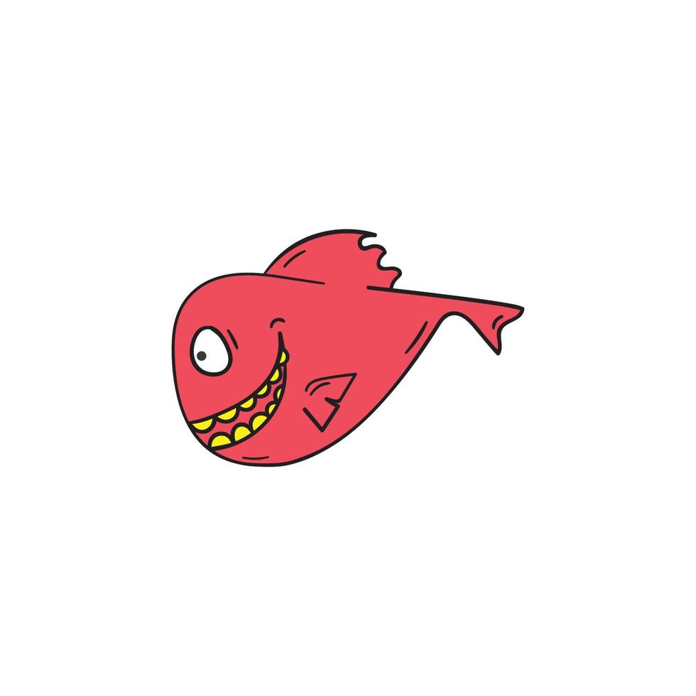 cute red fish with yellow teeth vector