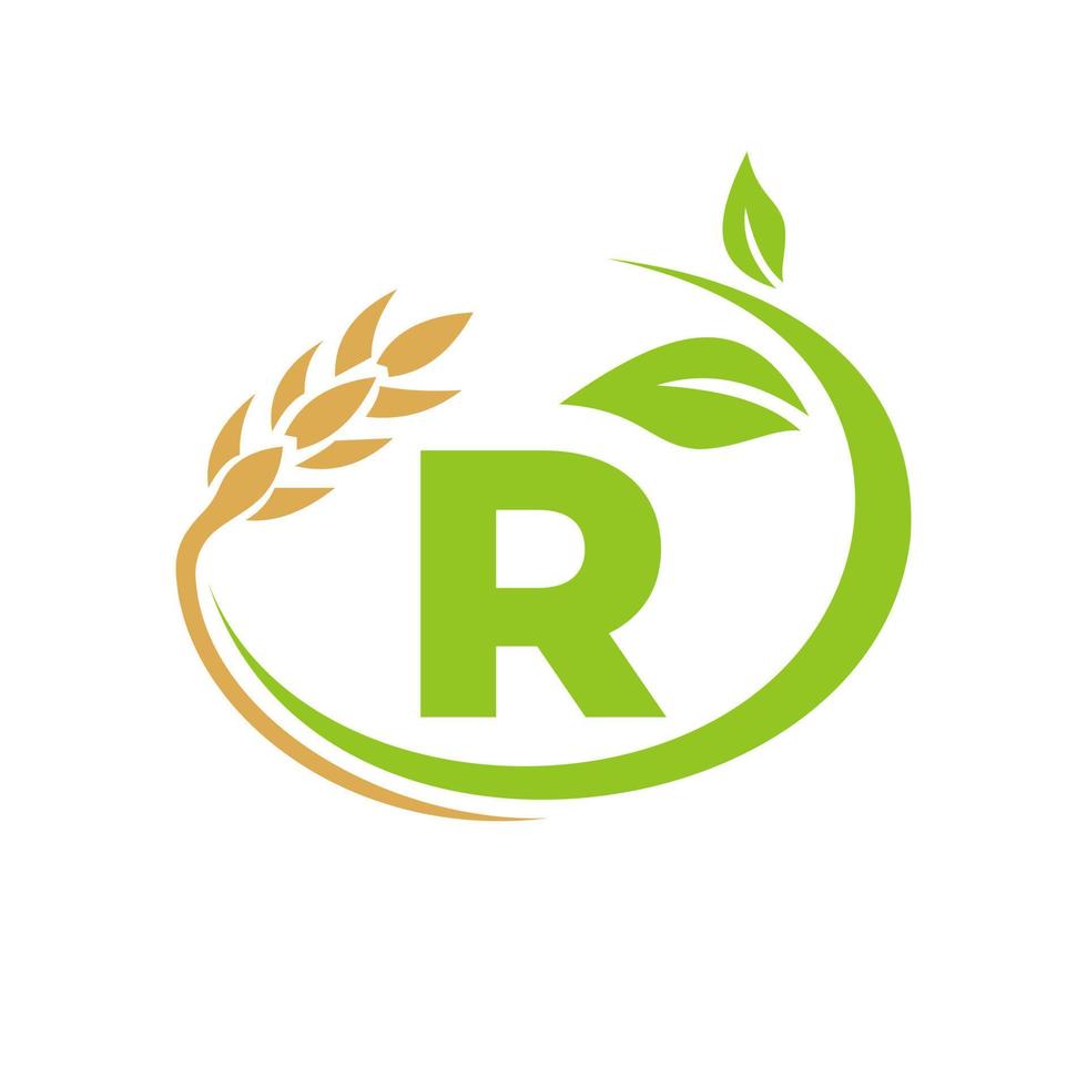 letra r logotipo de agricultura y diseño de símbolo de logotipo de agricultura vector