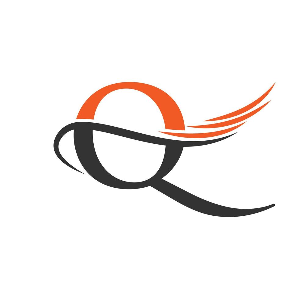 concepto de plantilla de diseño de logotipo de letra q ala con concepto de ala de moda vector