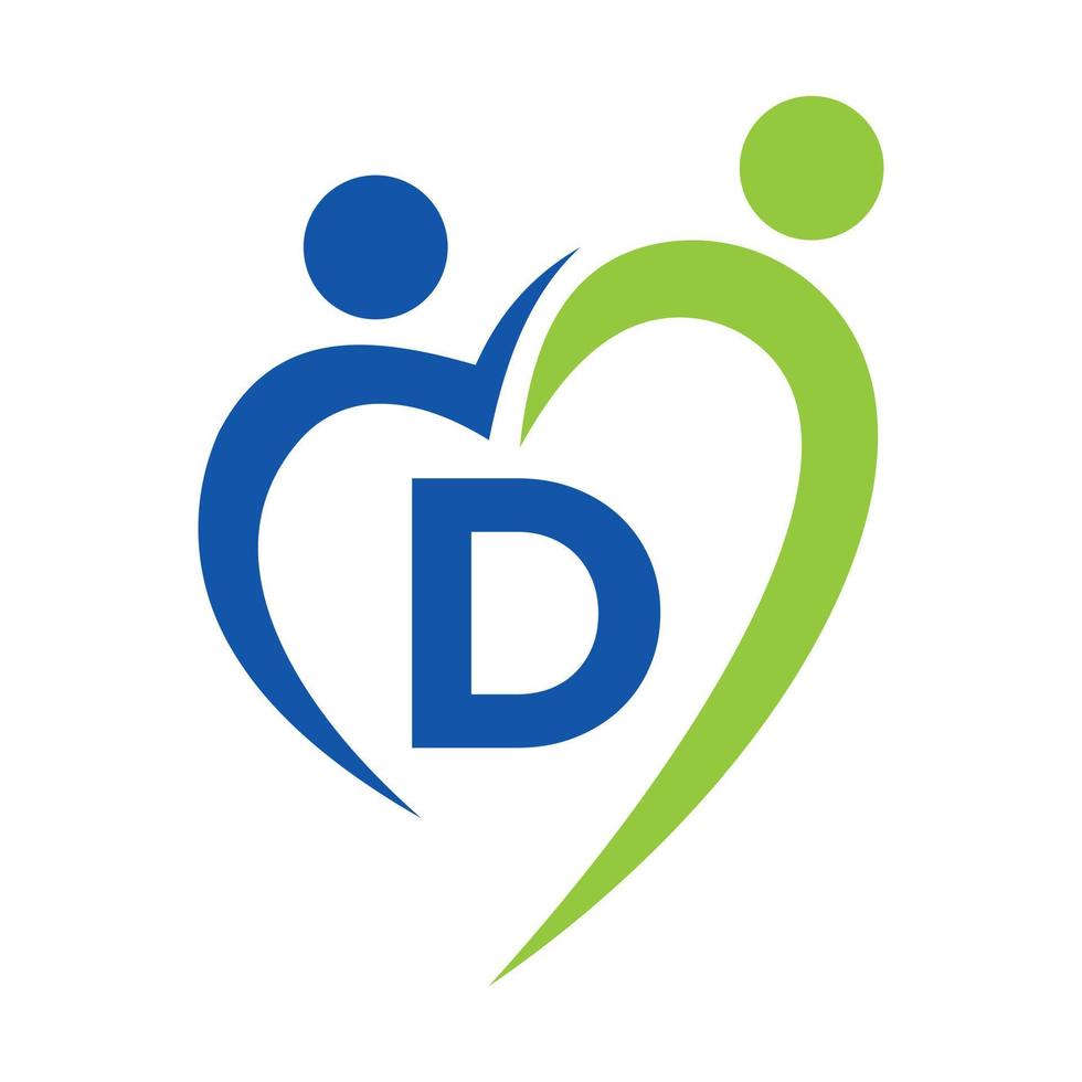 Community Care Logo On Letter D Vector Template. Teamwork, Heart