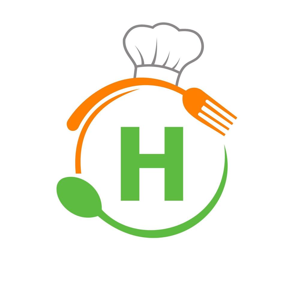 Letter H Logo With Chef Hat, Spoon And Fork For Restaurant Logo. Restaurant Logotype vector