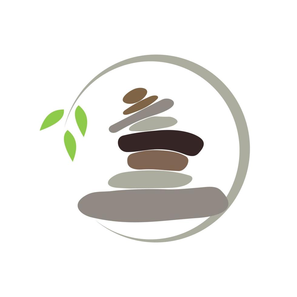 equilibrio de roca con logo de hoja vector