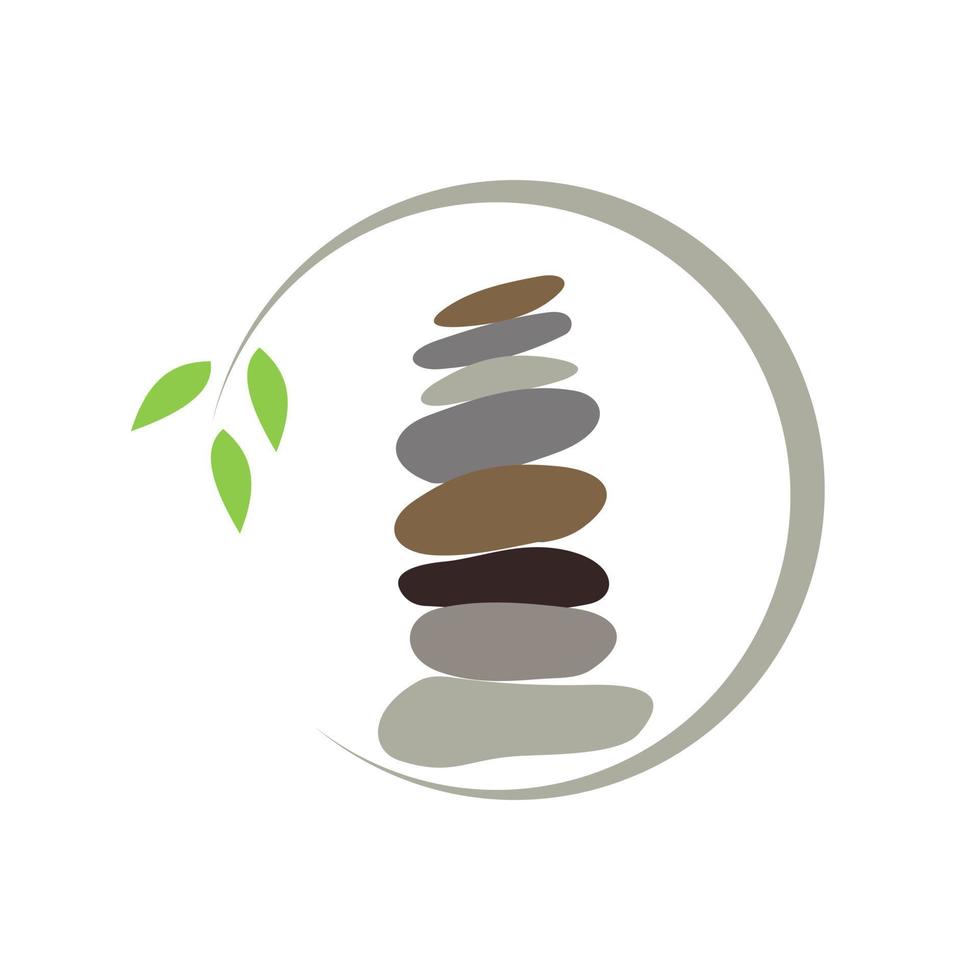 equilibrio de roca con logo de hoja vector