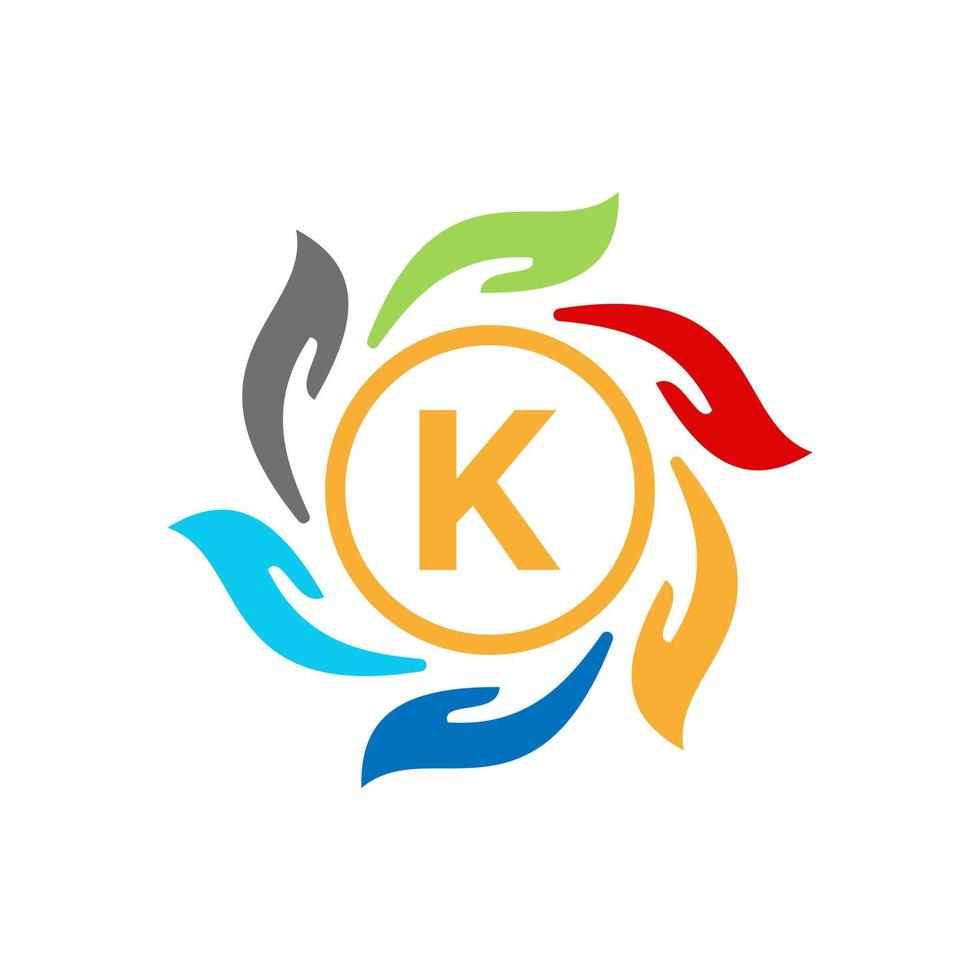 letra k logotipo de caridad cuidado de manos y logotipo de fundación, símbolo de unidad vector