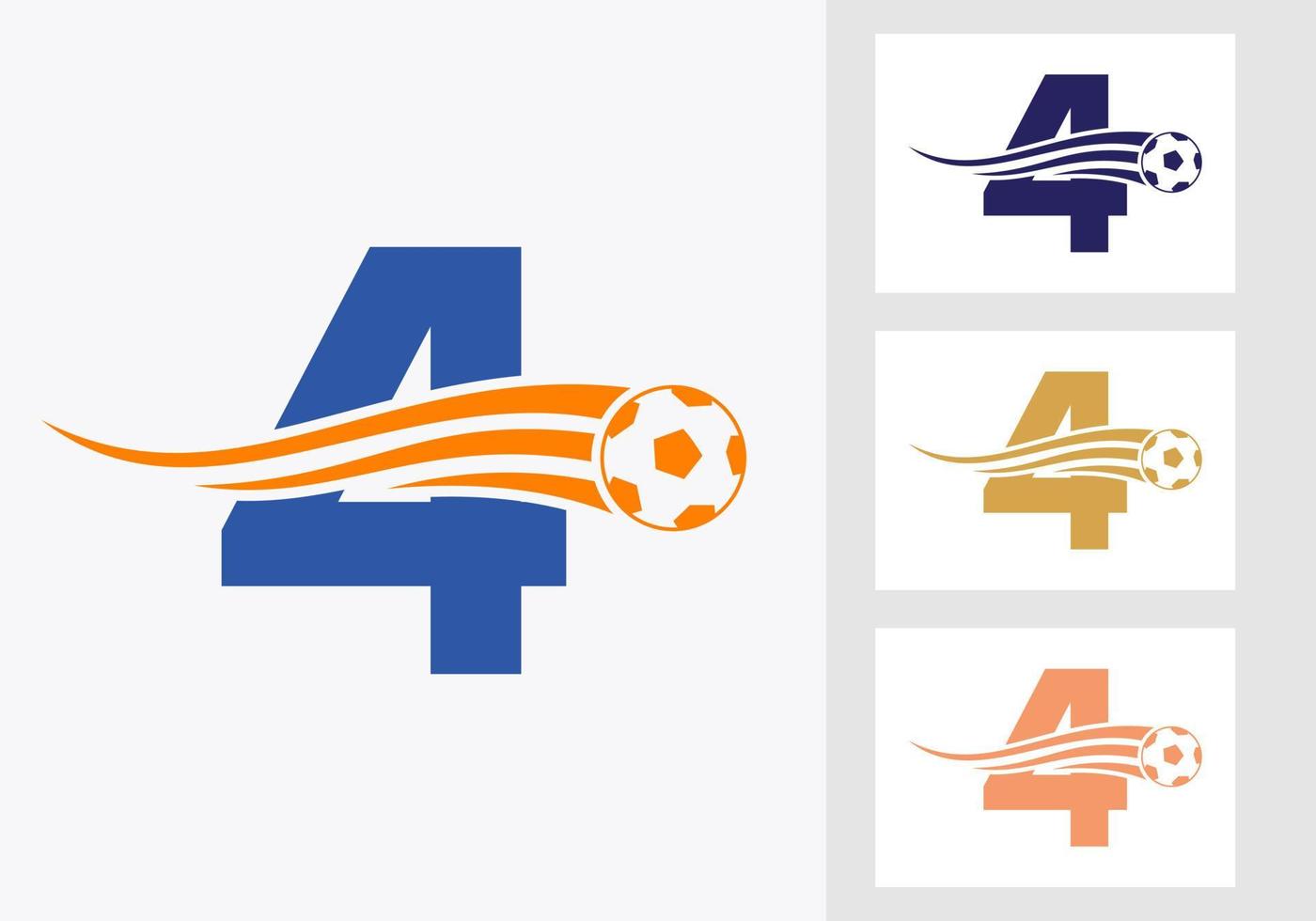 Soccer Football Logo On Letter 4 Sign. Soccer Club Emblem Concept Of Football Team Icon vector