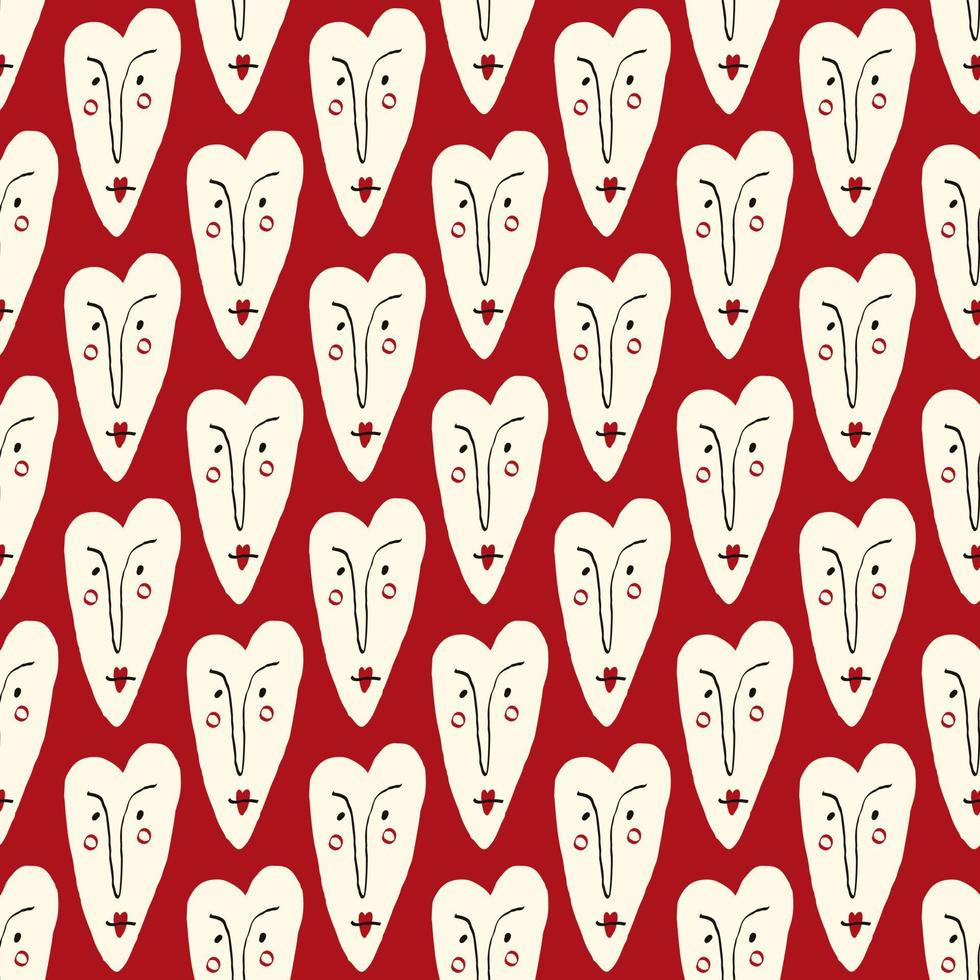 Valentines Day pattern with ugly funky hearts. Groovy cute love characters vector