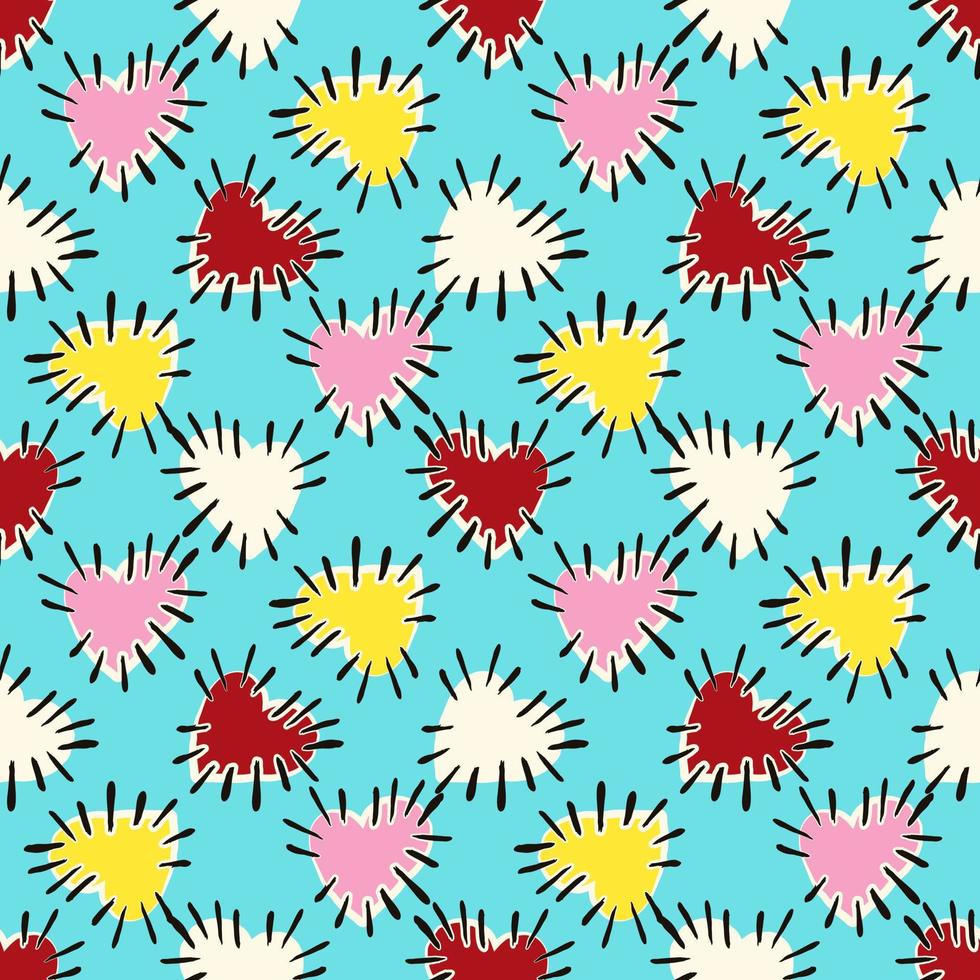 Valentines Day pattern with ugly funky hearts. Groovy cute love characters vector