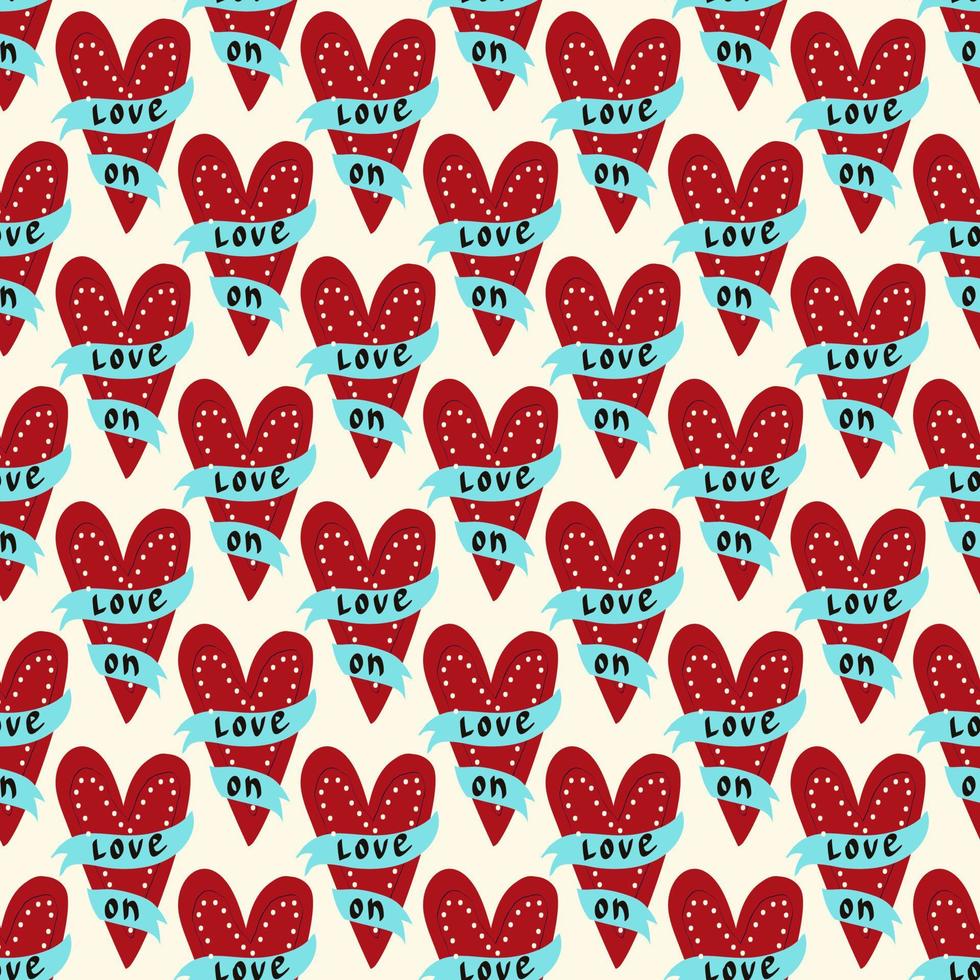 Valentines Day pattern with ugly funky hearts. Groovy cute love characters vector