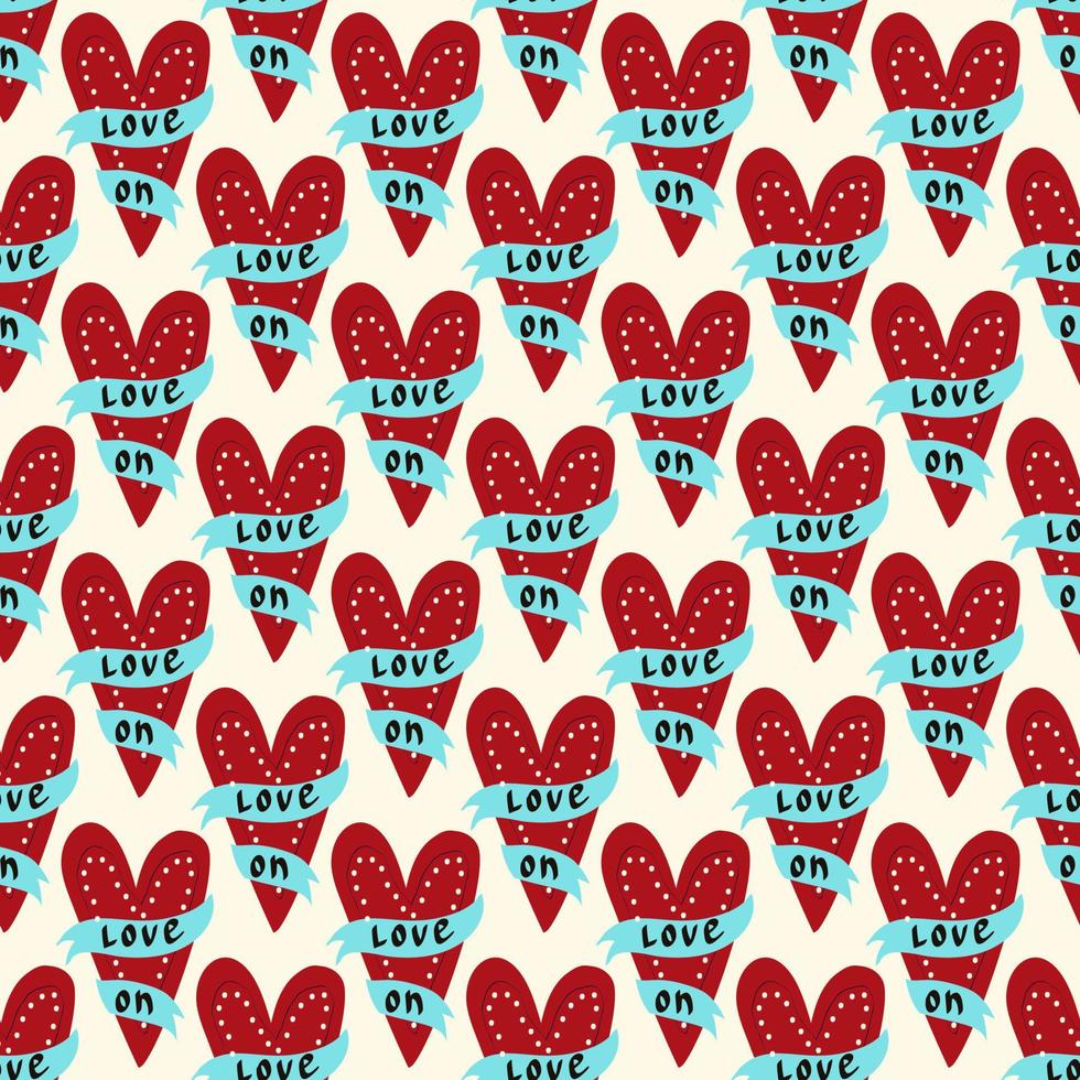 Valentines Day pattern with ugly funky hearts. Groovy cute love characters vector