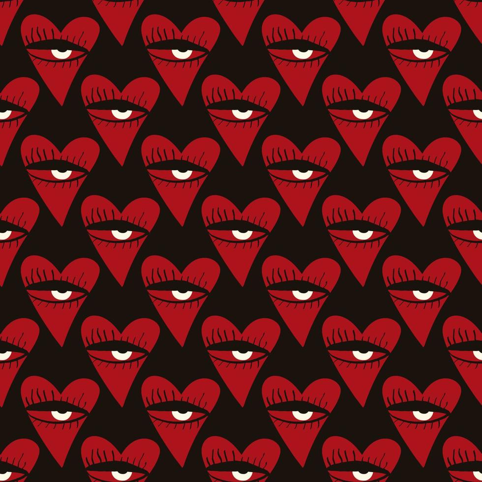 Valentines Day pattern with ugly funky hearts. Groovy cute love characters. illustration in doodle style vector