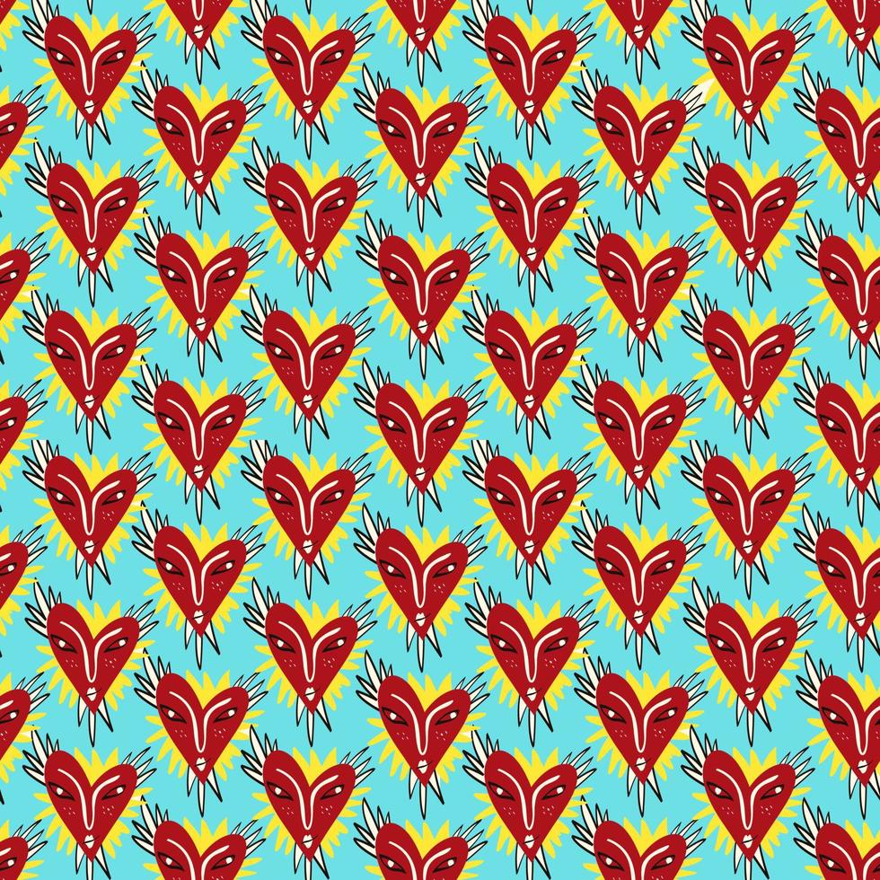 Valentines Day pattern with ugly funky hearts. Groovy cute love characters vector