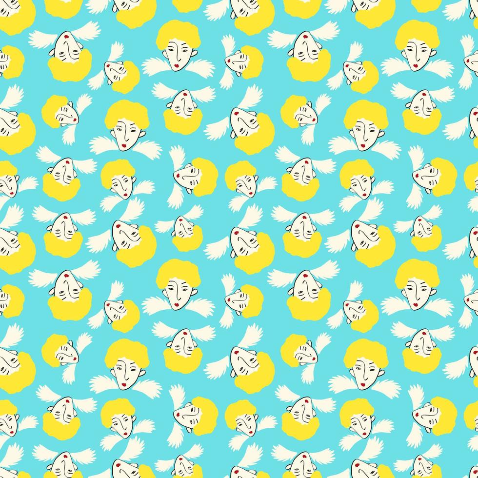 fancy angels and heart Valentines Day pattern. vector