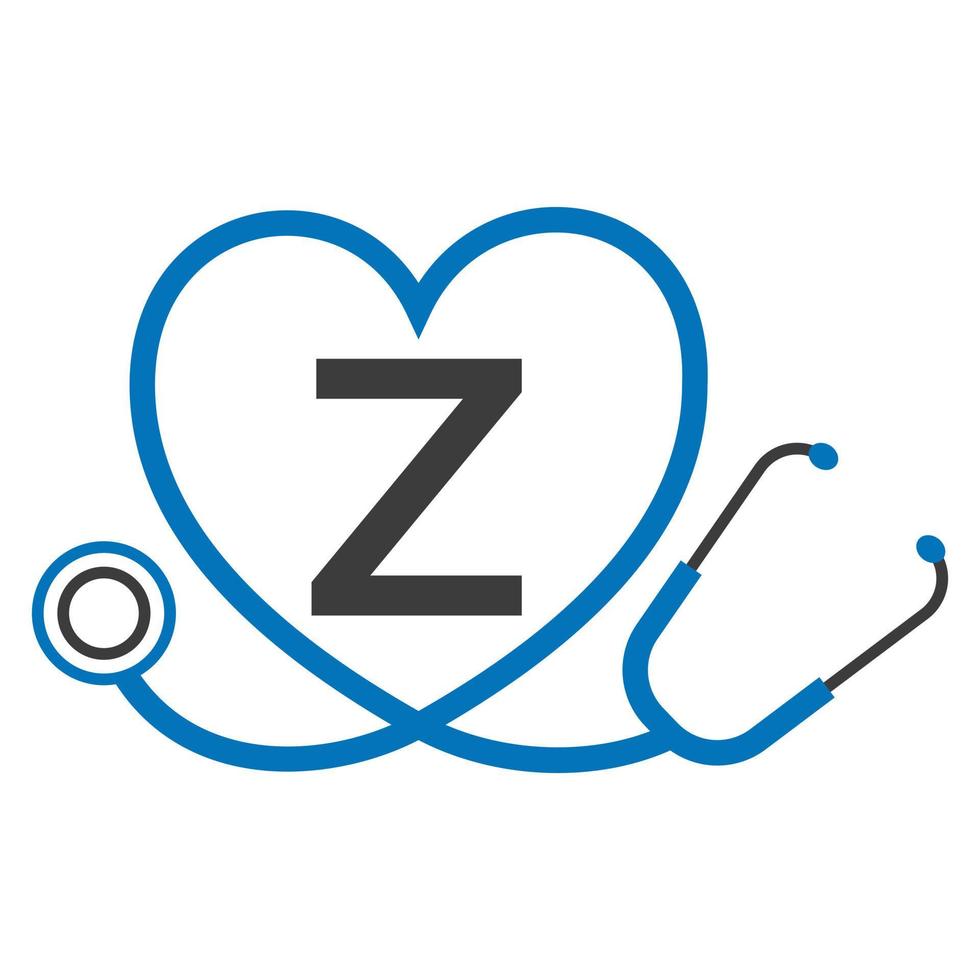 Medical Logo on Letter Z Template. Doctors Logo with Stethoscope Sign Vector