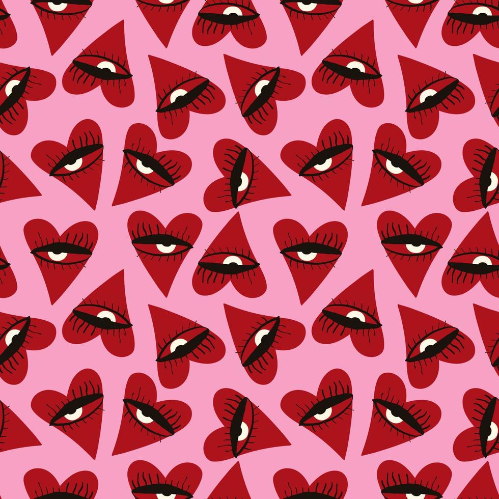 Valentines Day pattern with ugly funky hearts. Groovy cute love characters. illustration in doodle style vector