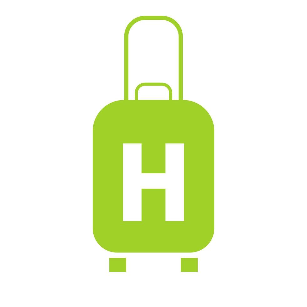 logotipo de viaje de la letra h. bolsa de viaje avión de vacaciones con bolsa tour y vector de logotipo de la empresa de turismo