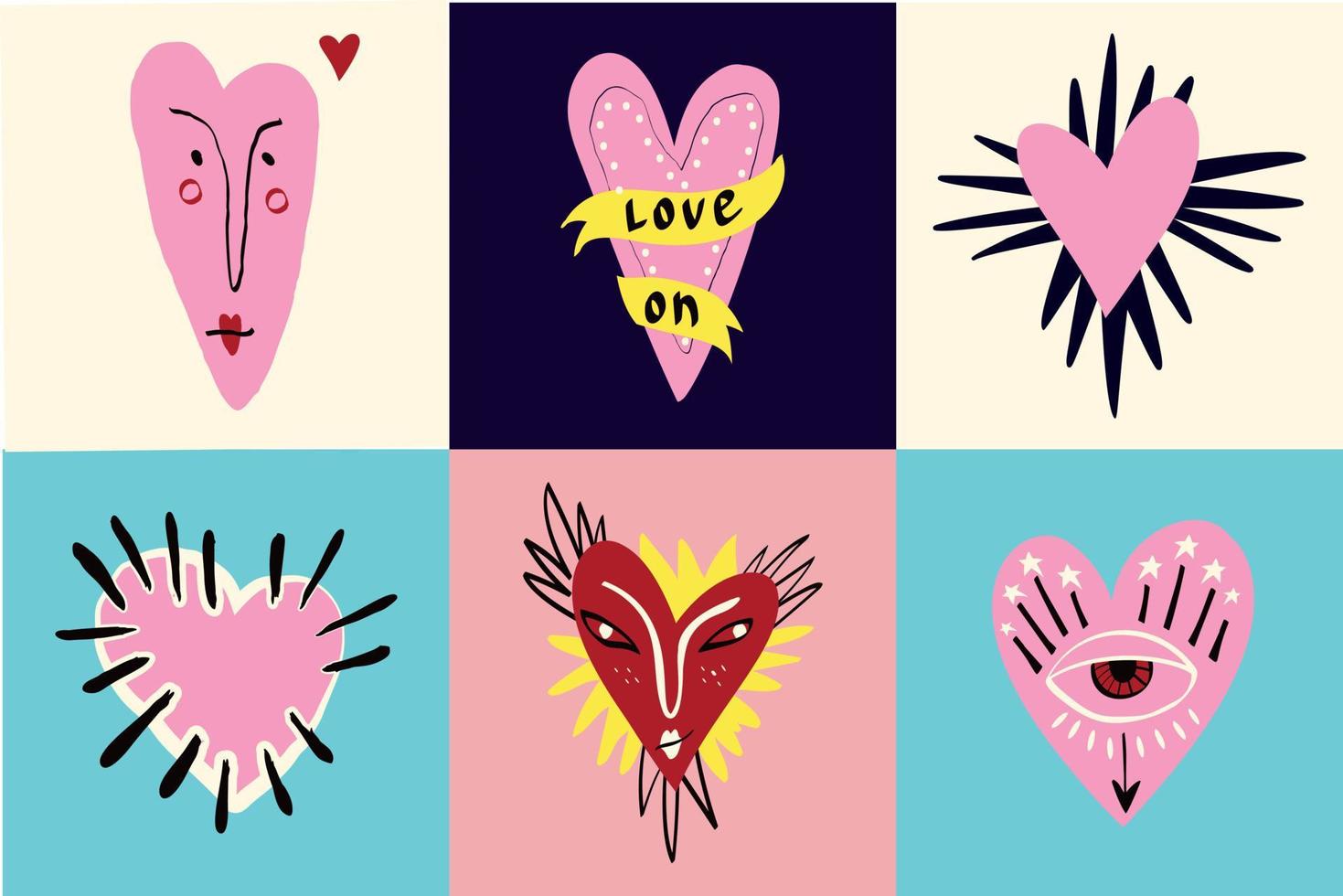 A card with hearts for Valentine's Day. groovy cute love characters. vector