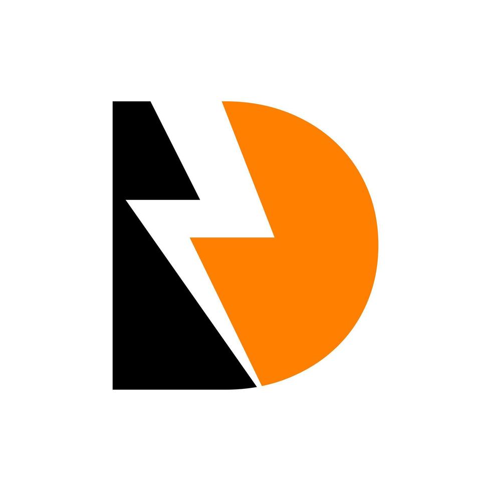 Letter D Power Logo. Power Logo Design With Lighting Thunder Bolt Template vector